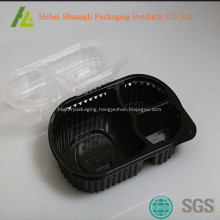 black plastic food container with clear lids